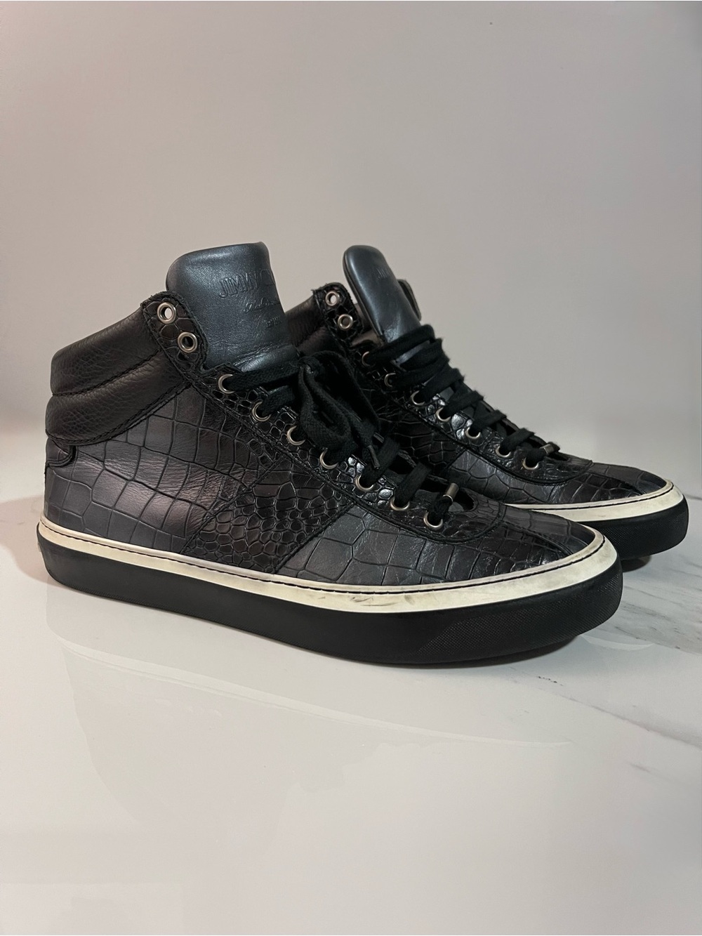 Jimmy Choo Black Croc-Embossed High-Top Sneakers